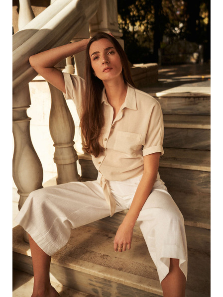 Moodo Bluză cu legătură și buzunar nisipiu Moodo