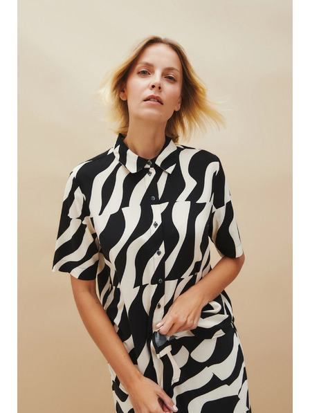 Moodo Cămașă din viscoză cu mânecă scurtă neagră Moodo