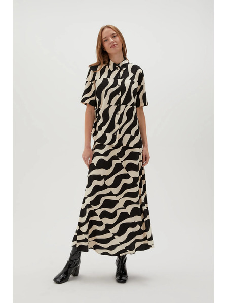 Moodo Cămașă din viscoză cu mânecă scurtă neagră Moodo