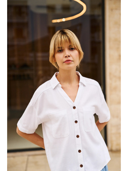 Moodo Cămașă din viscoză și in albă Moodo