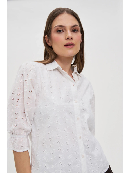 Moodo Bluză din bumbac cu mâneci bufante albă Moodo