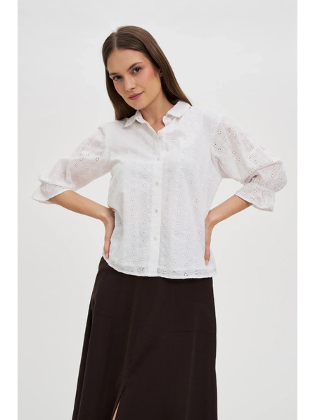 Moodo Bluză din bumbac cu mâneci bufante albă Moodo