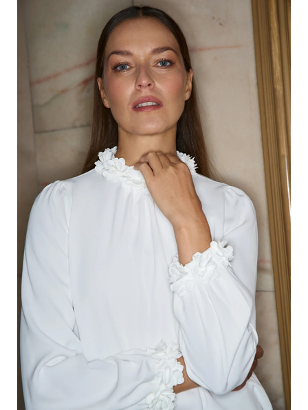 Moodo Cămașă albă cu decolteu decorativ Moodo
