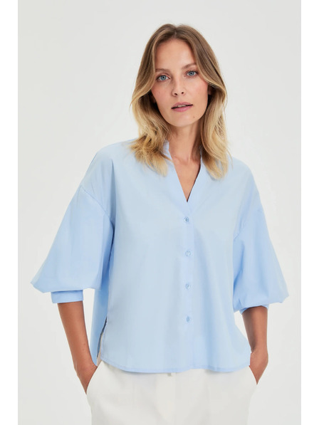 Moodo Cămașă albastru deschis cu mâneci bufante Moodo