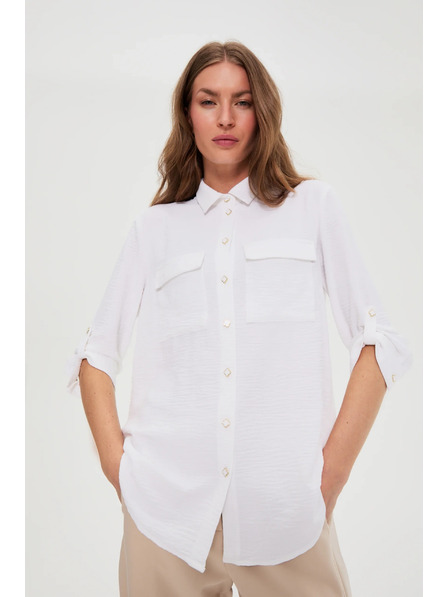 Moodo Bluză albă cu mâneci răsfrânte Moodo