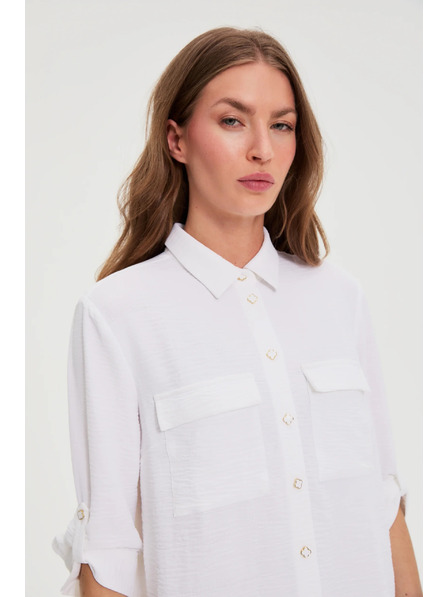 Moodo Bluză albă cu mâneci răsfrânte Moodo