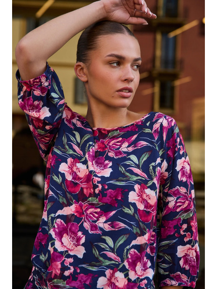 Moodo Cămașă din viscoză albastru închis Moodo cu model floral