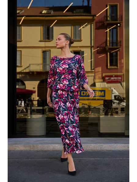 Moodo Cămașă din viscoză albastru închis Moodo cu model floral