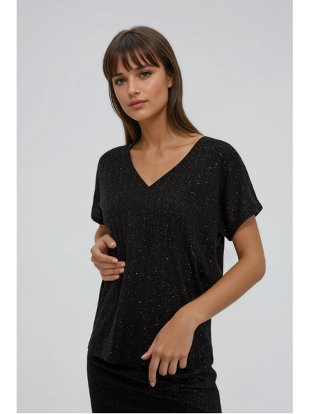 Moodo Top strălucitor cu legare la spate, negru Moodo