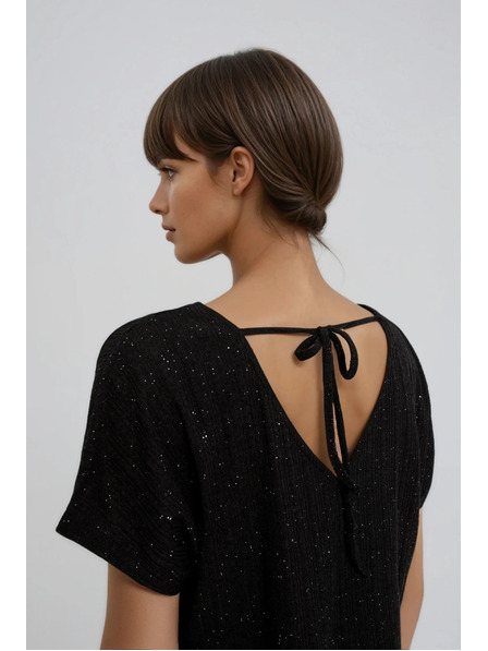 Moodo Top strălucitor cu legare la spate, negru Moodo