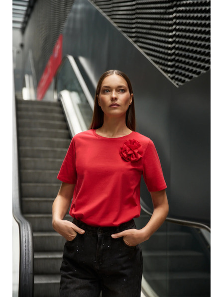 Moodo Bluză din bumbac cu aplicație, roșie Moodo