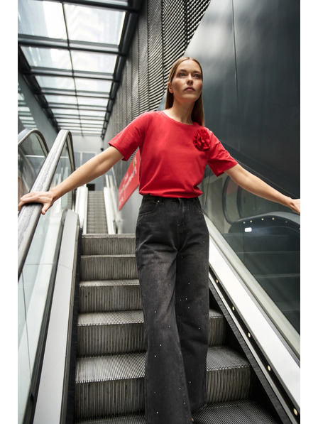 Moodo Bluză din bumbac cu aplicație, roșie Moodo