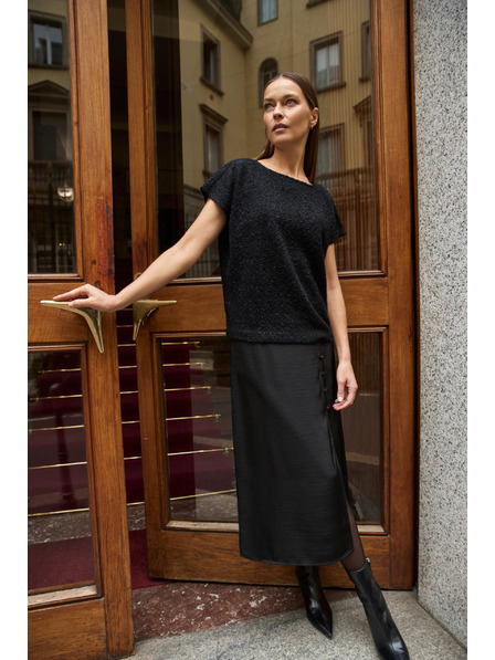 Moodo Top strălucitor cu mânecă scurtă, negru Moodo