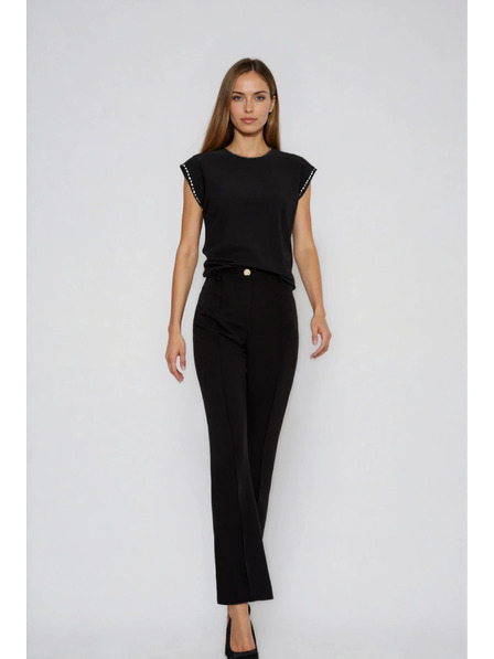 Moodo Bluză din bumbac cu mâneci decorate, neagră Moodo