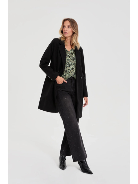 Moodo Palton cu două rânduri de nasturi negru Moodo