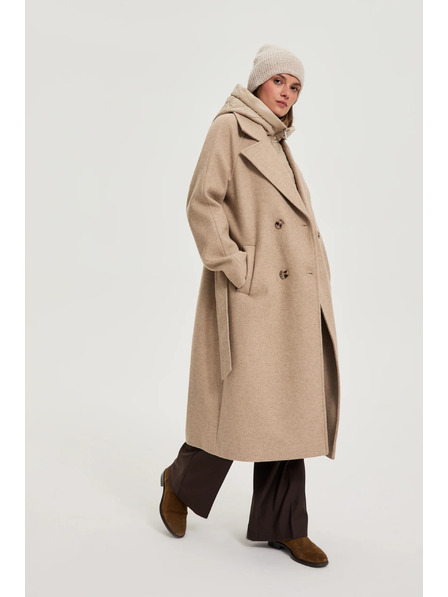 Moodo Palton lung cu glugă bej Moodo