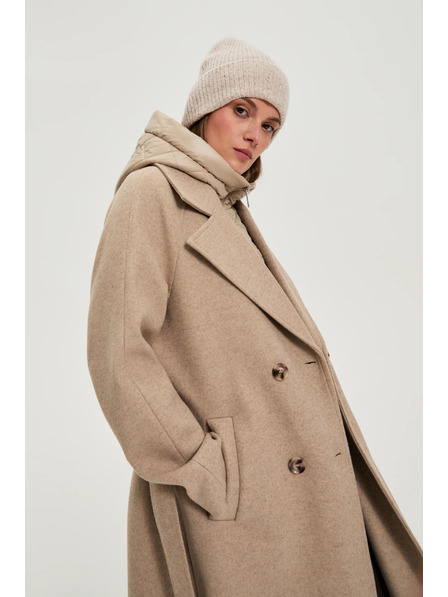 Moodo Palton lung cu glugă bej Moodo