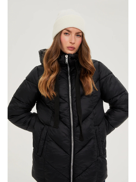 Moodo Jachetă matlasată cu glugă neagră Moodo