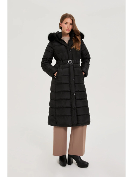 Moodo Jachetă lungă cu glugă neagră Moodo