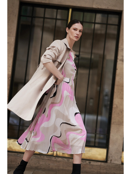 Moodo Rochie bej cu model geometric și tiv pliat Moodo