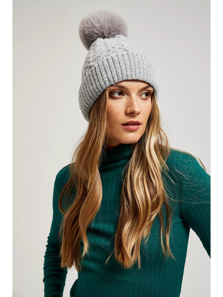 Moodo Șapcă cu ciucure blănos gri Moodo