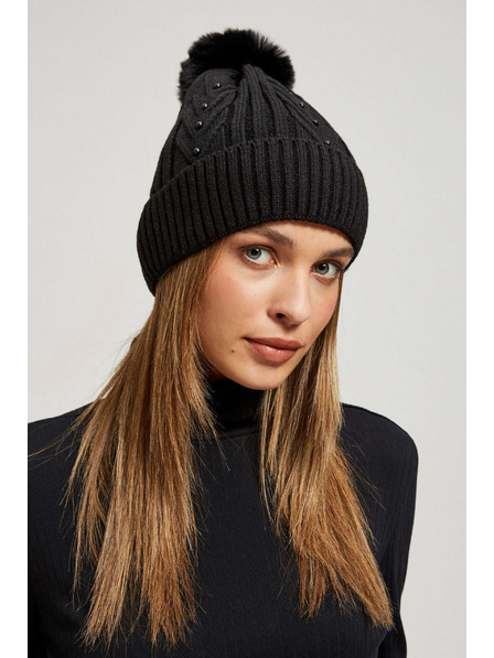 Moodo Șapcă cu ciucure și mărgele neagră Moodo