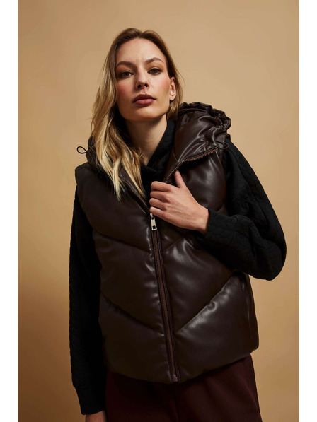 Moodo Vestă matlasată cu glugă maro Moodo