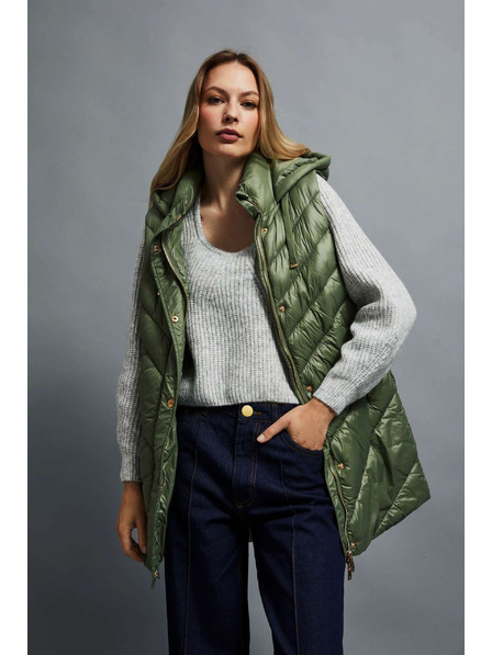 Moodo Vestă matlasată cu glugă verde măsliniu Moodo