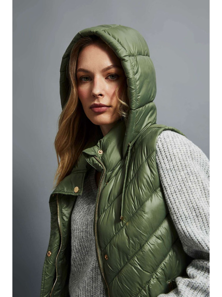 Moodo Vestă matlasată cu glugă verde măsliniu Moodo