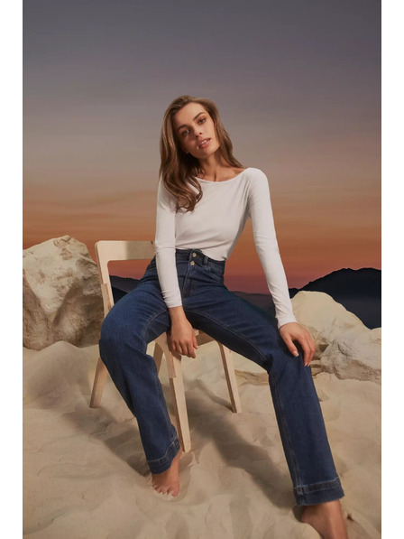 Moodo Jeans bleumarin wide leg cu încheiere cu doi nasturi Moodo