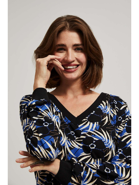 Moodo Bluză cu imprimeu și decolteu în V neagră Moodo