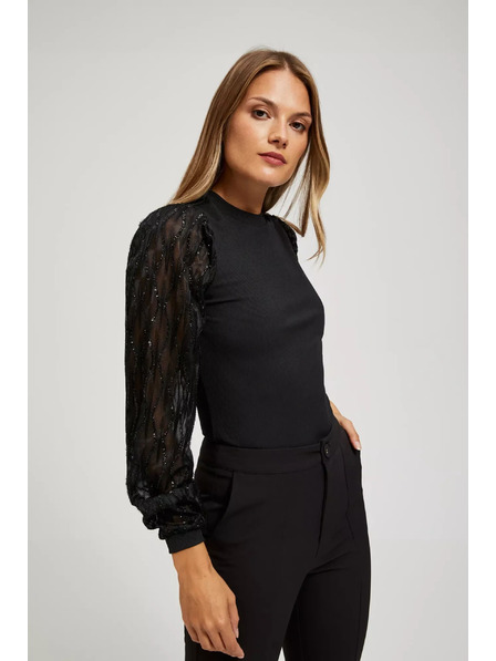 Moodo Bluză neagră cu mâneci decorative Moodo