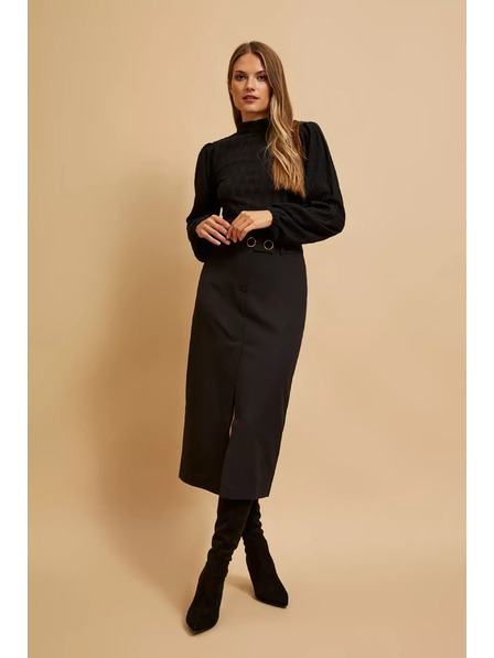 Moodo Bluză neagră cu guler polo și mâneci bufante Moodo