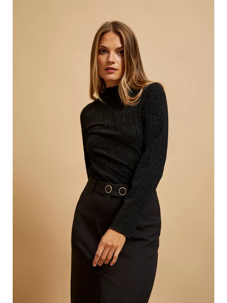 Moodo Bluză neagră cu guler polo decorată cu fir metalic Moodo