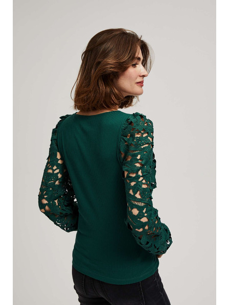 Moodo Tricou smarald cu mâneci din dantelă Moodo