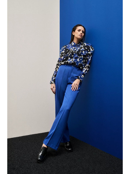 Moodo Pantaloni albaștri cu textură și tiv larg Moodo