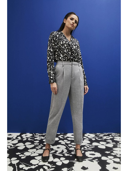 Moodo Pantaloni de ocazie gri cu manșete răsucite Moodo