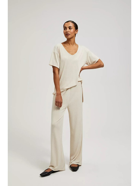 Moodo Pantaloni bej din țesătură reiat Moodo