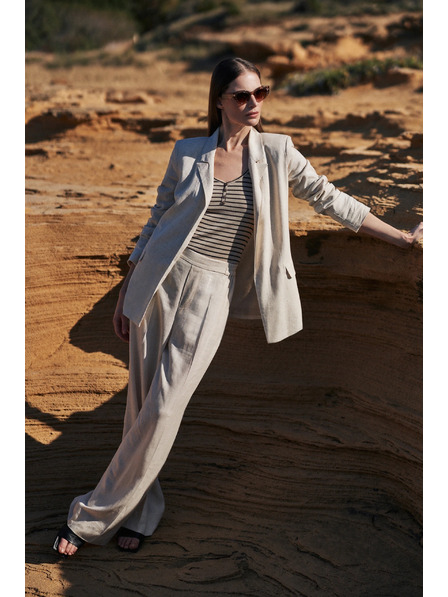 Moodo Pantaloni din in cu croială largă, bej Moodo