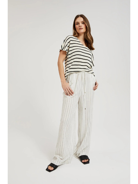 Moodo Pantaloni din in cu dungi albe Moodo