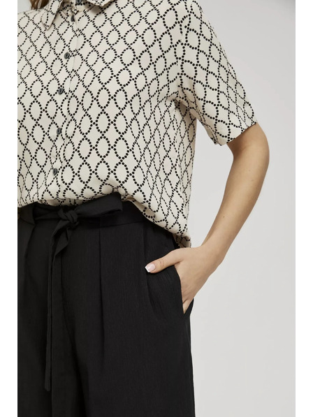 Moodo Pantaloni netezi cu croială largă și curea în talie, negri Moodo