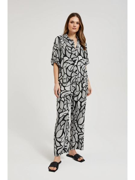 Moodo Pantaloni din viscoză cu croială dreaptă negru-alb Moodo