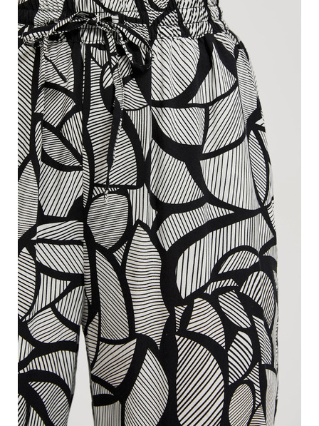 Moodo Pantaloni din viscoză cu croială dreaptă negru-alb Moodo