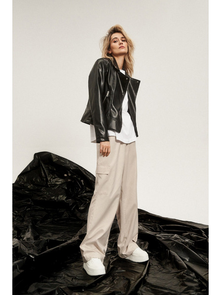 Moodo Pantaloni cargo bej cu croială dreaptă Moodo