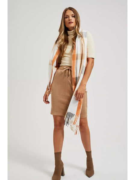 Moodo Eșarfă în carouri portocalie cu franjuri Moodo