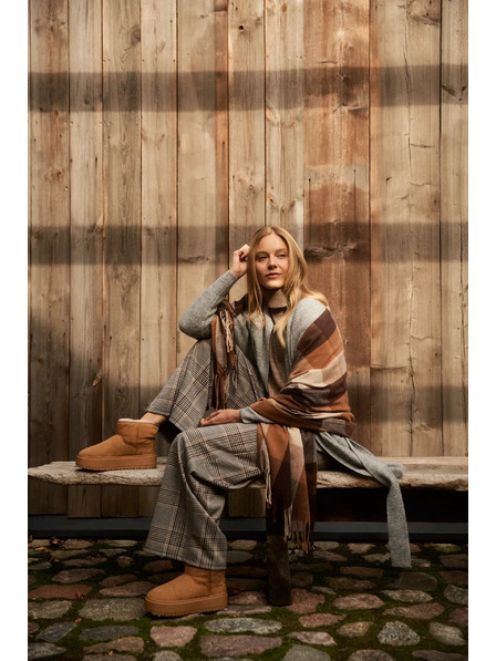 Moodo Șal elegant în carouri maro Moodo