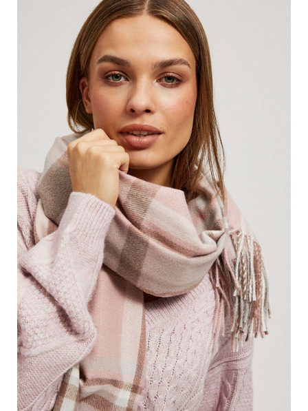 Moodo Eșarfă în carouri roz pudrat cu franjuri Moodo