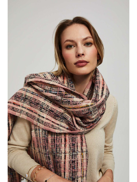 Moodo Eșarfă roz în carouri cu fir metalic Moodo