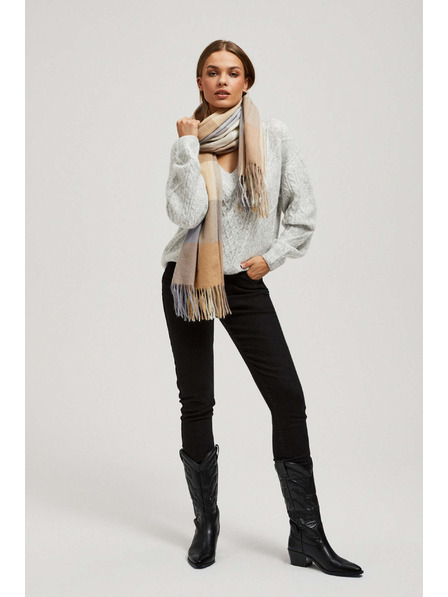 Moodo Eșarfă în carouri bej închis cu franjuri Moodo