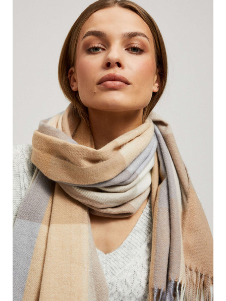 Moodo Eșarfă în carouri bej închis cu franjuri Moodo